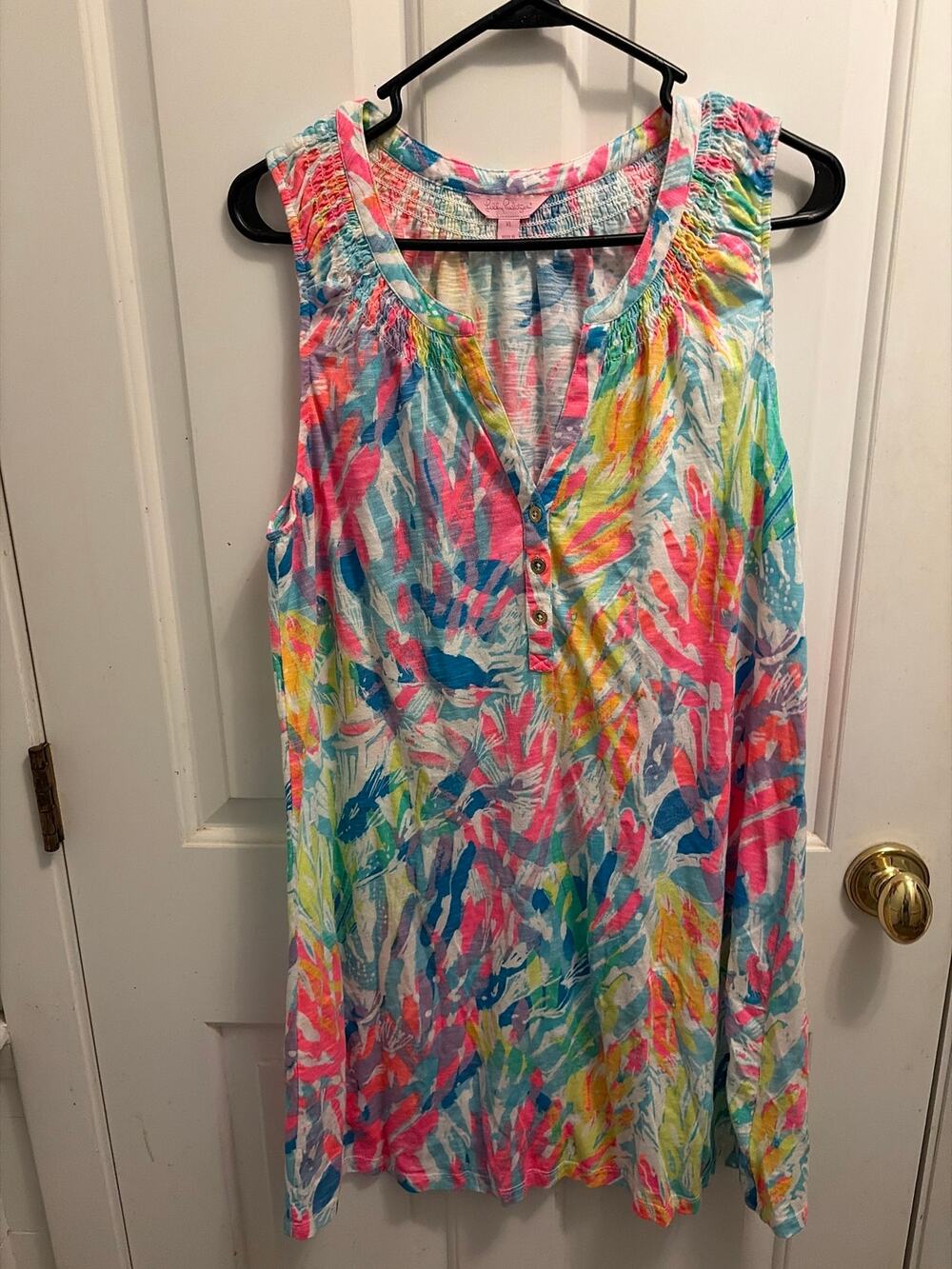 Lilly Pulitzer Watercolor Tie Dye Dress XL Vibrant Resort Wear Preppy Sleeveless